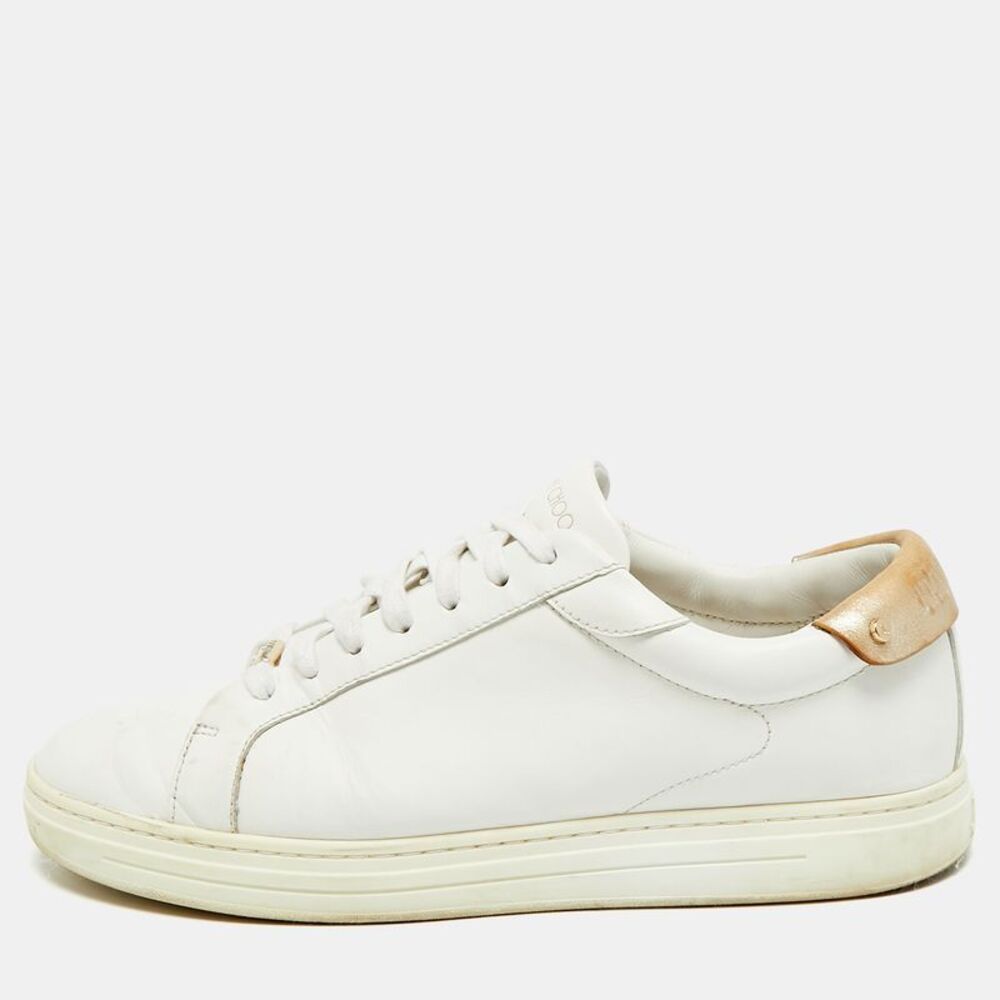 Jimmy Choo Romeo Size 42 White Leather Lace Up Sneakers